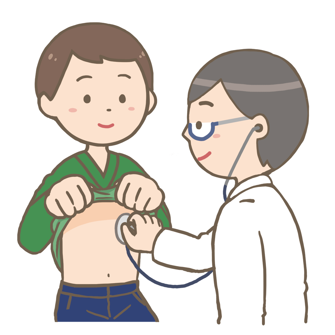 医師が聴診器で患者を診察しているイラスト