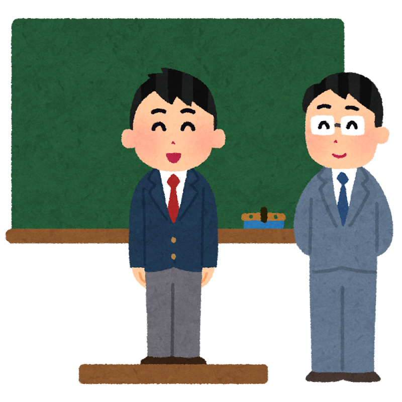 教壇で発表する学生のイラスト