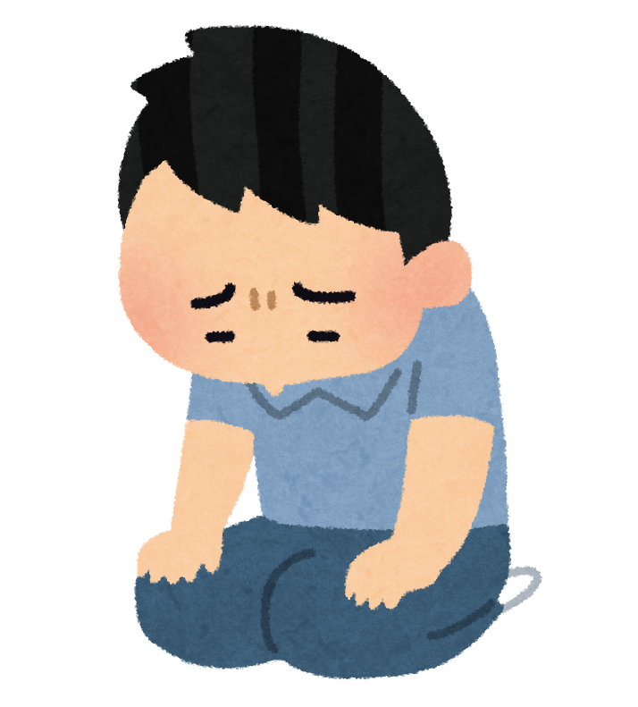 作った教材を使わずに落ち込んでいる人のイラスト