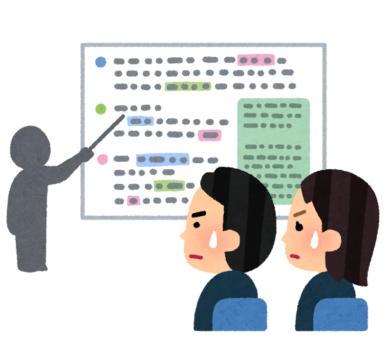 スライドで数字を説明している人のイラスト